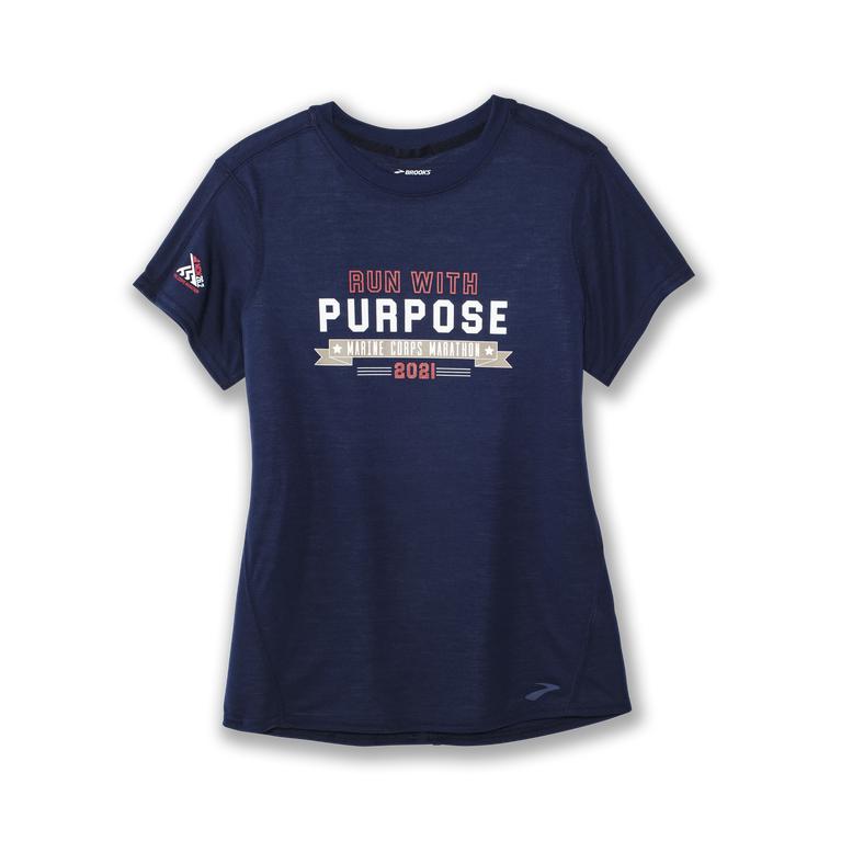 Brooks DISTANCE GRAPHIC Short Sleeve Running Shirt Womens Outlet - Navy/Purpose (WFM907563)
